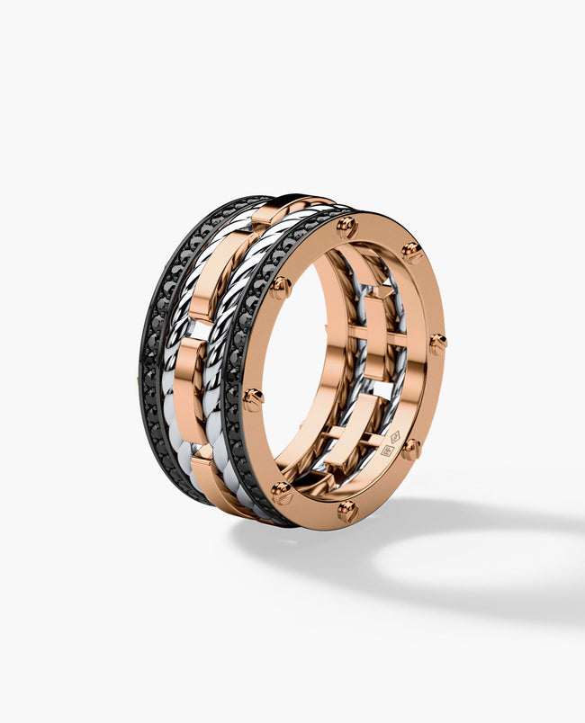Ready to Ship - ROPES Two-Tone Gold Ring with 1.05ct Black Diamonds